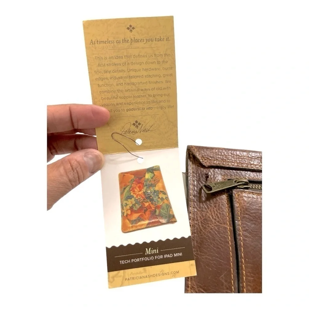 Patricia Nash Midi Leather iPad Case Clutch Brown Cognac Vintage Style - Picture 10 of 13